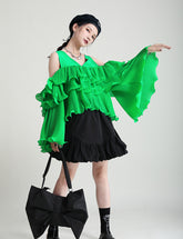 Loose Irregular Solid Flared Sleeve Shirt